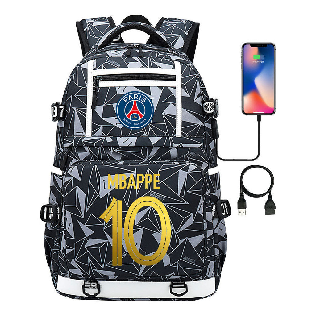 Golden Football Star Mbappe Usb Youth Student Backpack Boy's And Girl's Backpack Leisure Travel Backpack