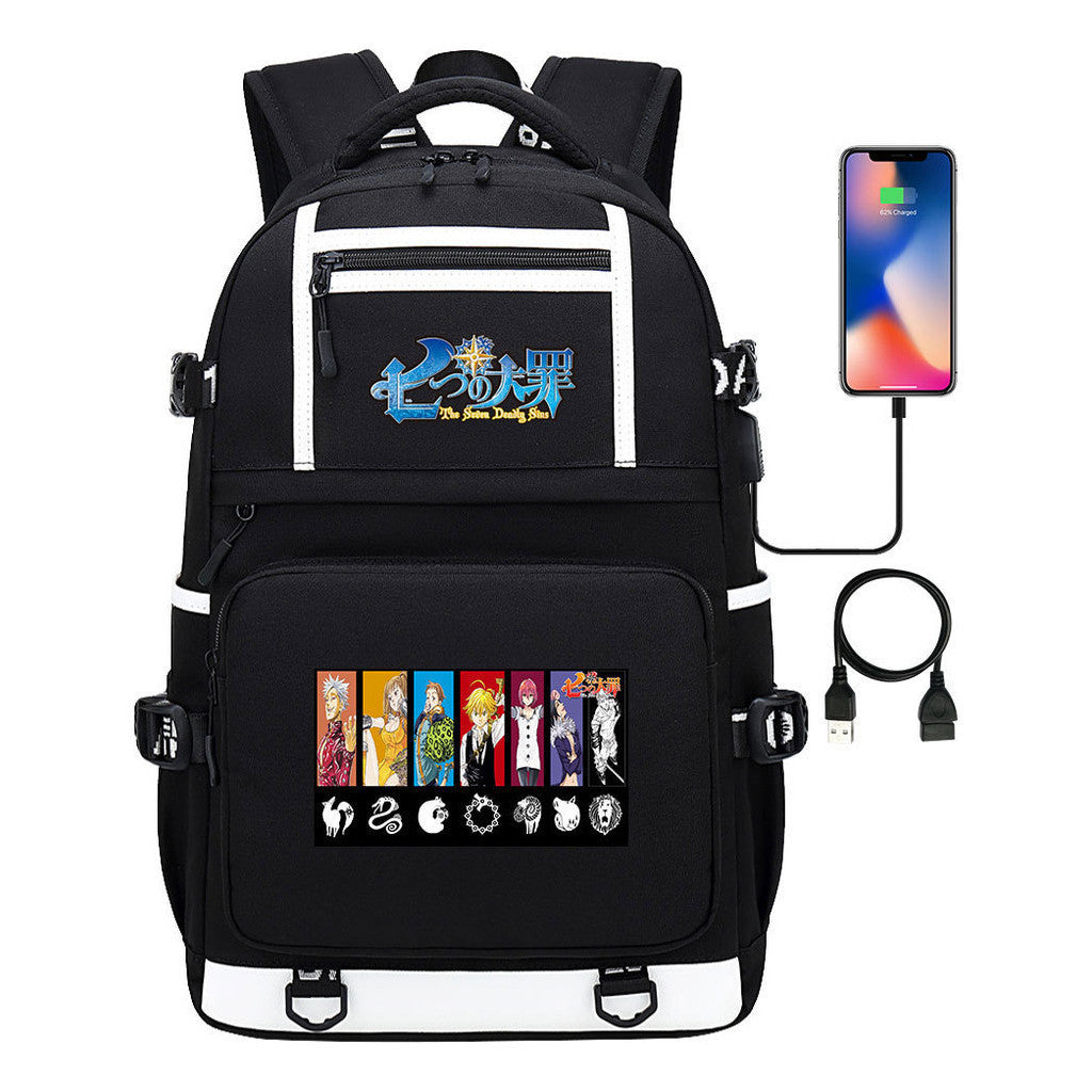 Seven Major Crimes In Comics, Printed Usb Youth Student Backpack, Men's And Women's Leisure Travel Backpack