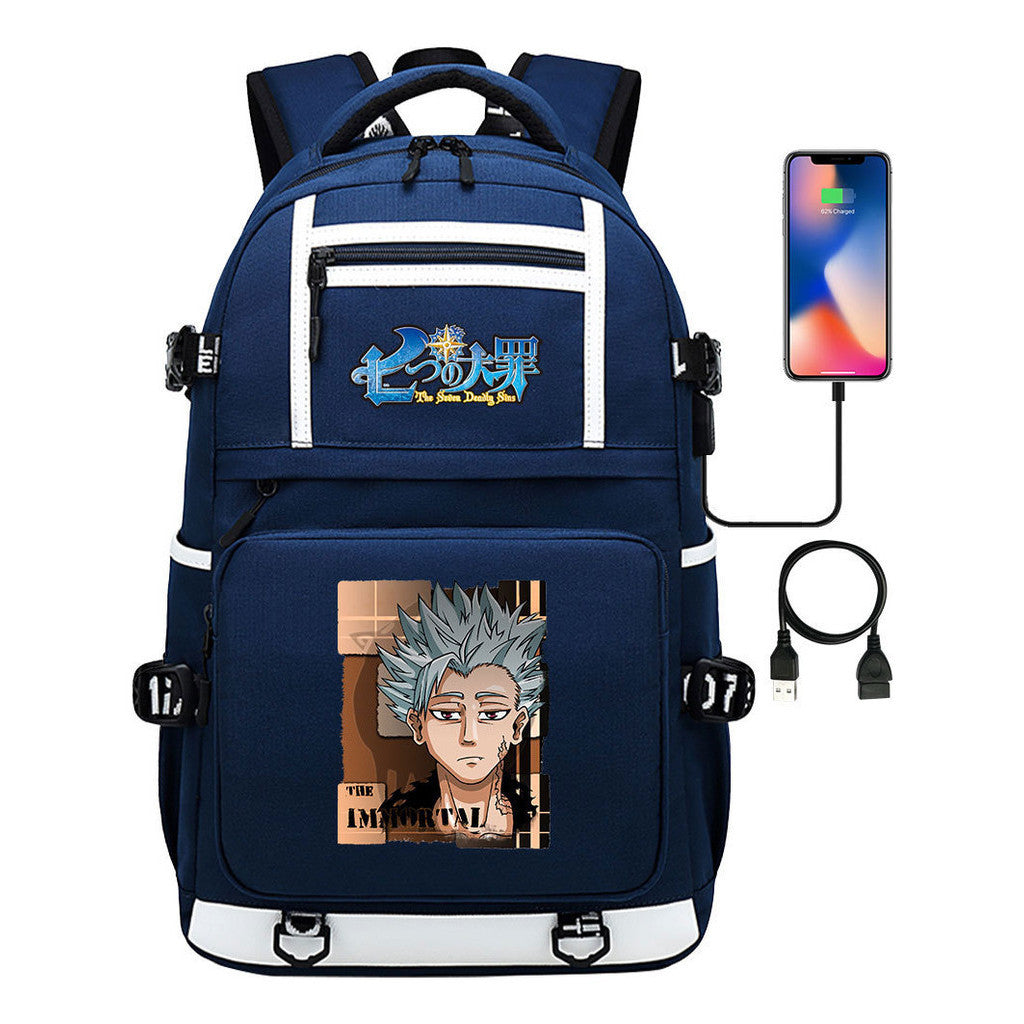 Seven Major Crimes In Comics, Printed Usb Youth Student Backpack, Men's And Women's Leisure Travel Backpack