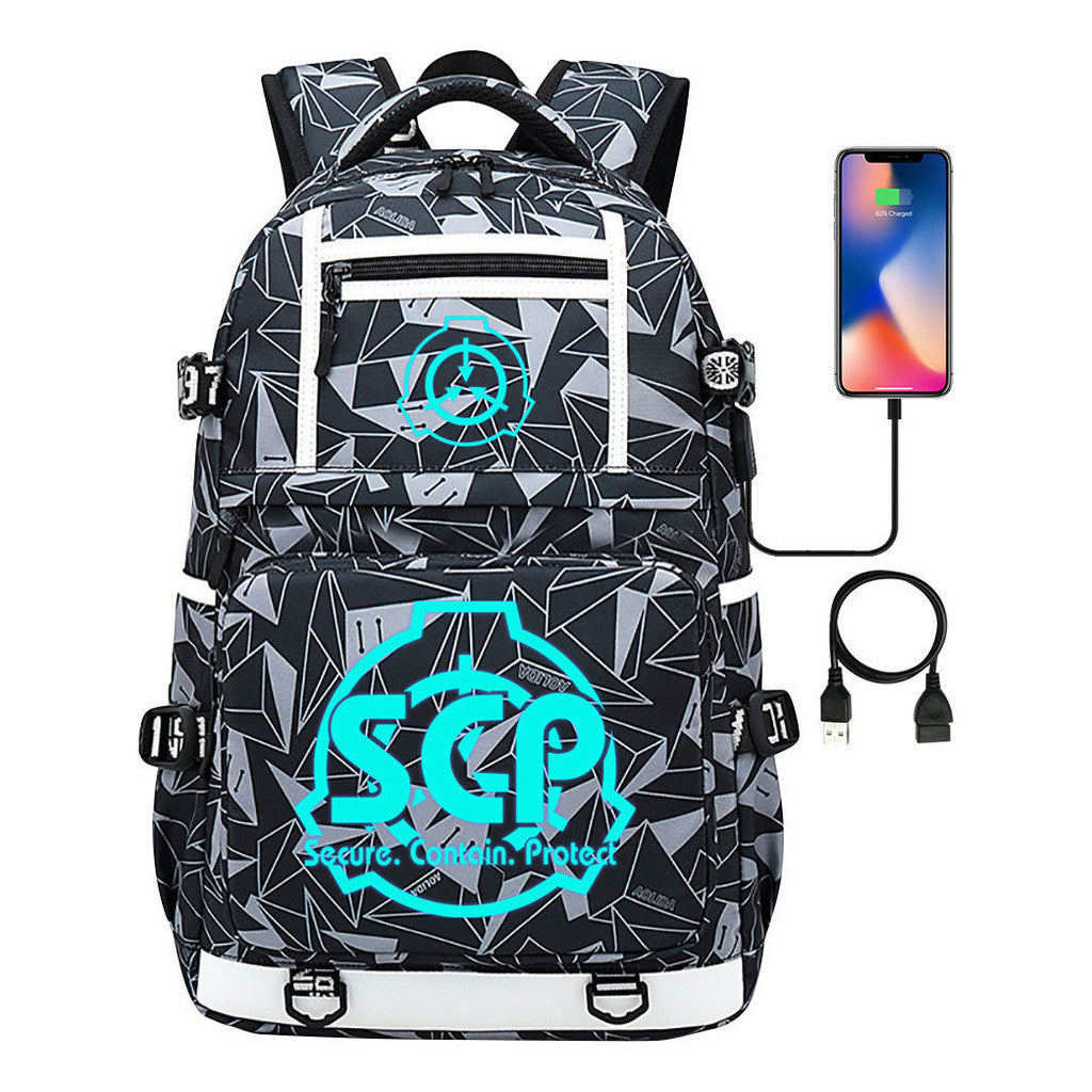 Blue Glow Printed Usb Youth Student Backpack For Men And Women's Leisure Travel Backpack