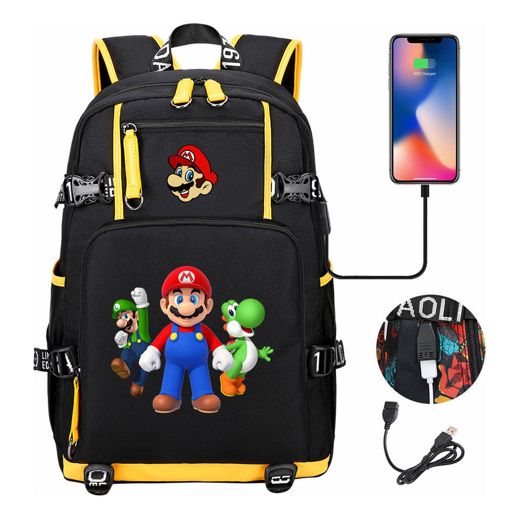 Super Mario Printed Teenage Student Backpack With Large Capacity For Men And Women's Leisure Travel Backpack
