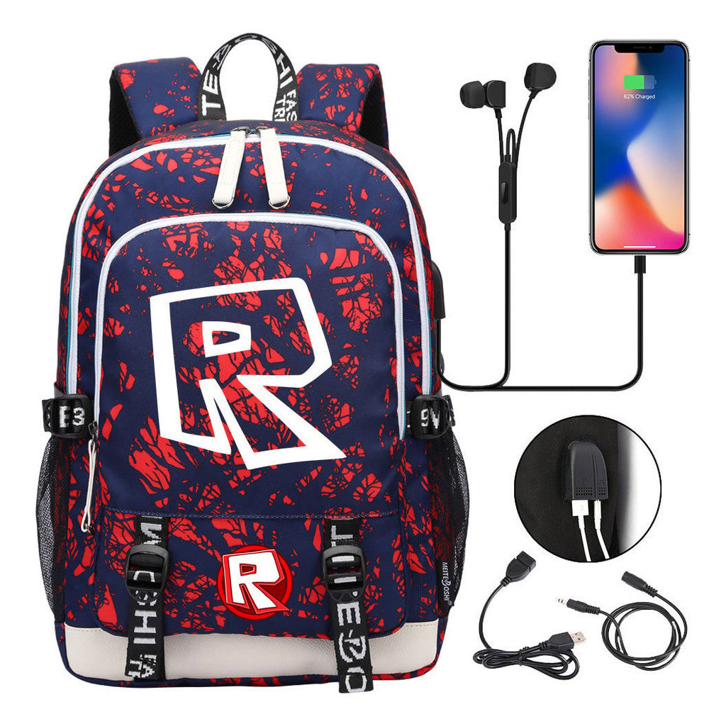 Printed Youth Student Backpack Usb Casual Backpack