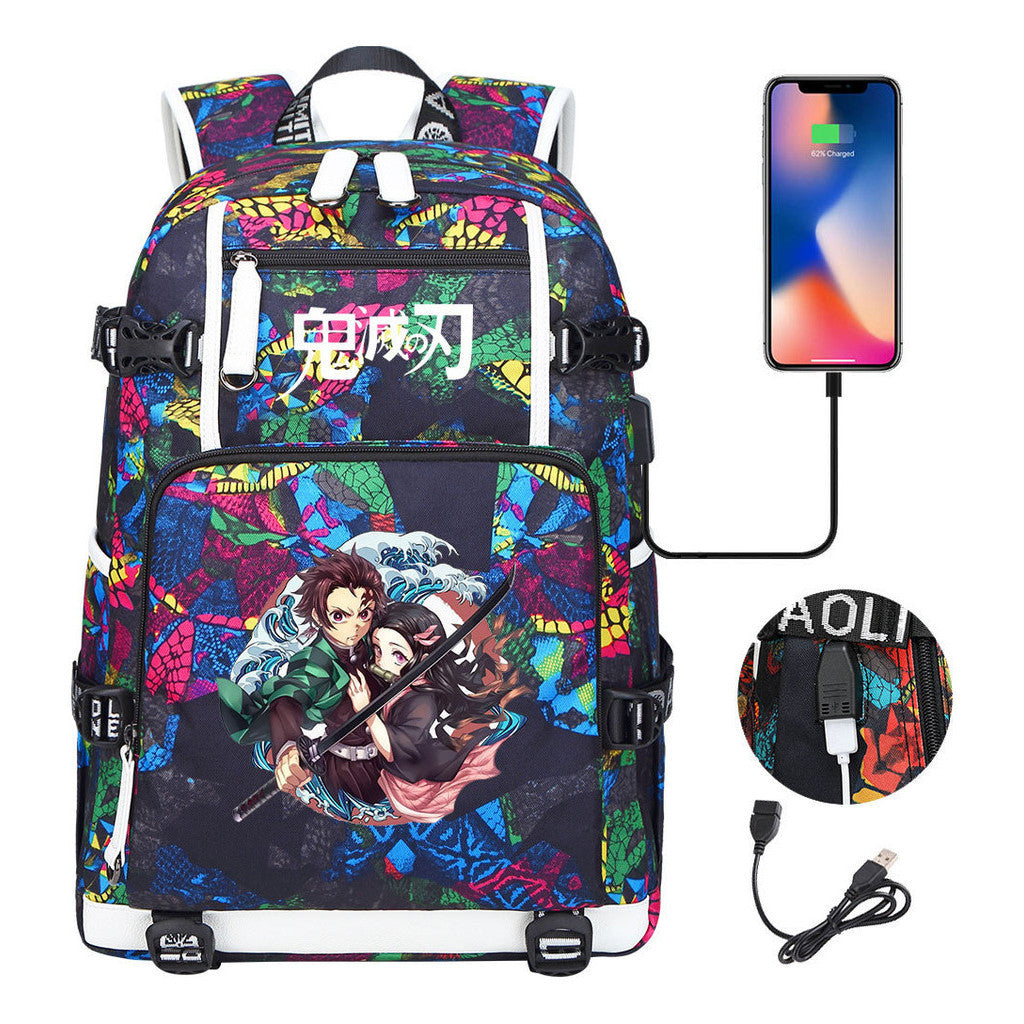 Cartoon Printed Usb Large Capacity Backpack For Men And Women's Leisure Travel Backpack