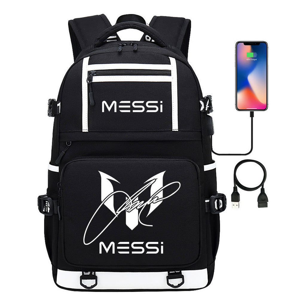 Sports Football Star Printed Usb Youth Student Backpack, Men's And Women's Backpack, Leisure Travel Bag