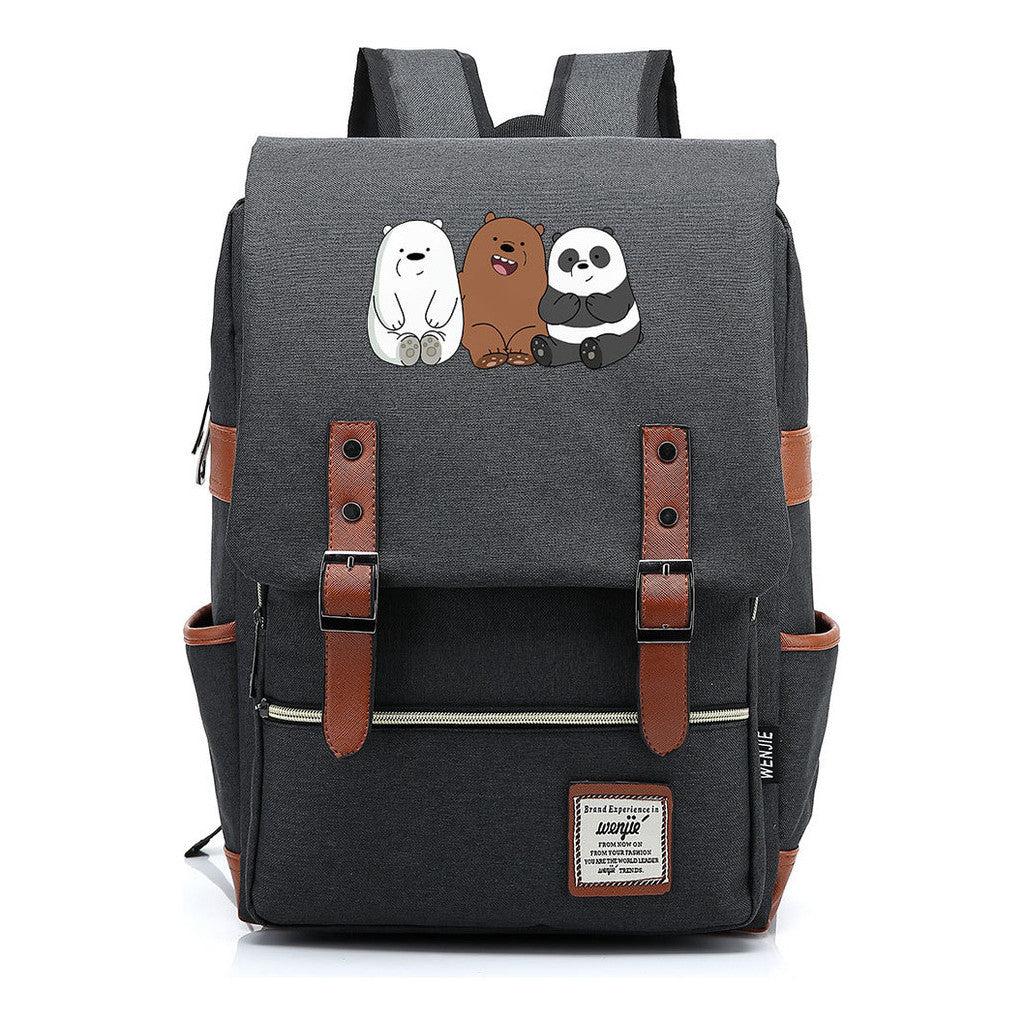 Cartoon Cute Three Bears Printed Youth School Bag For Men And Women Leisure Belt Buckle Classic Backpack