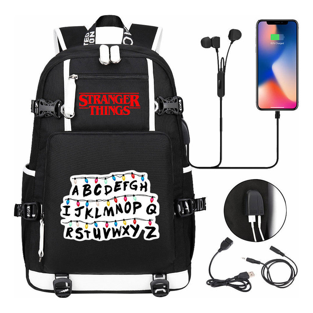Strange Story Printed Usb Youth Student Backpack For Men And Women's Leisure Travel Backpack