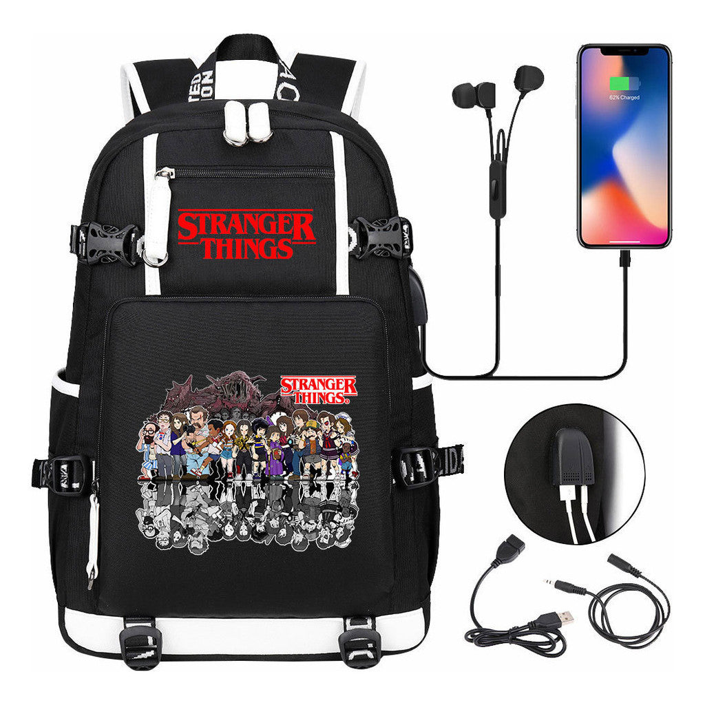 Strange Story Printed Usb Youth Student Backpack For Men And Women's Leisure Travel Backpack