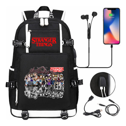 Strange Story Printed Usb Youth Student Backpack For Men And Women's Leisure Travel Backpack