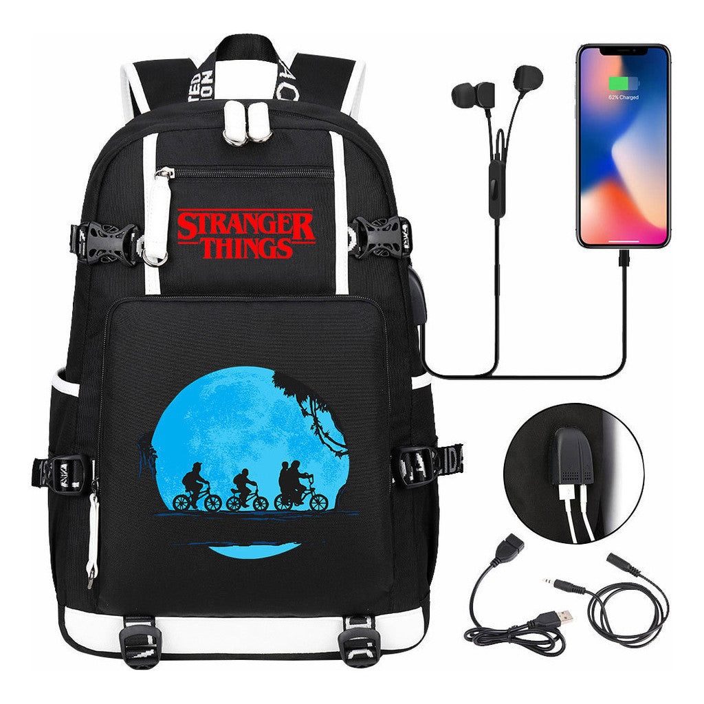 Strange Story Printed Usb Youth Student Backpack For Men And Women's Leisure Travel Backpack