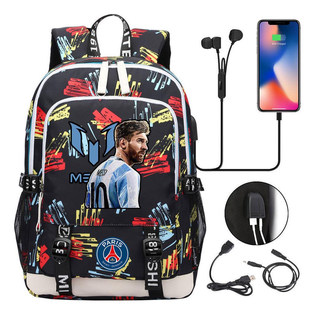 Sports Football Star Usb Youth Student Backpack For Men And Women's Leisure Sports Backpack