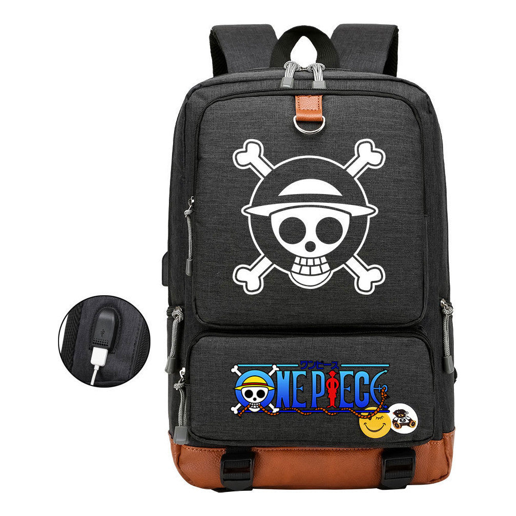 Cartoon Pirate King Printed Usb Student Backpack Leisure Travel Backpack