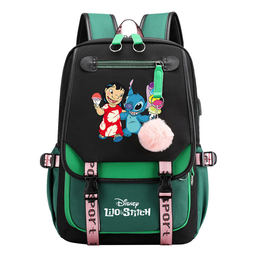Interstellar Baby Stitch Usb Backpack For Boys And Girls, Casual Woven Strap Flip Back Backpack