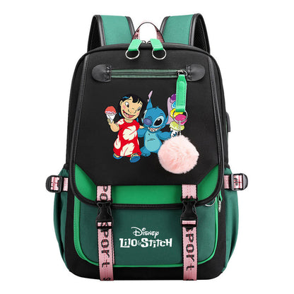 Interstellar Baby Stitch Usb Backpack For Boys And Girls, Casual Woven Strap Flip Back Backpack