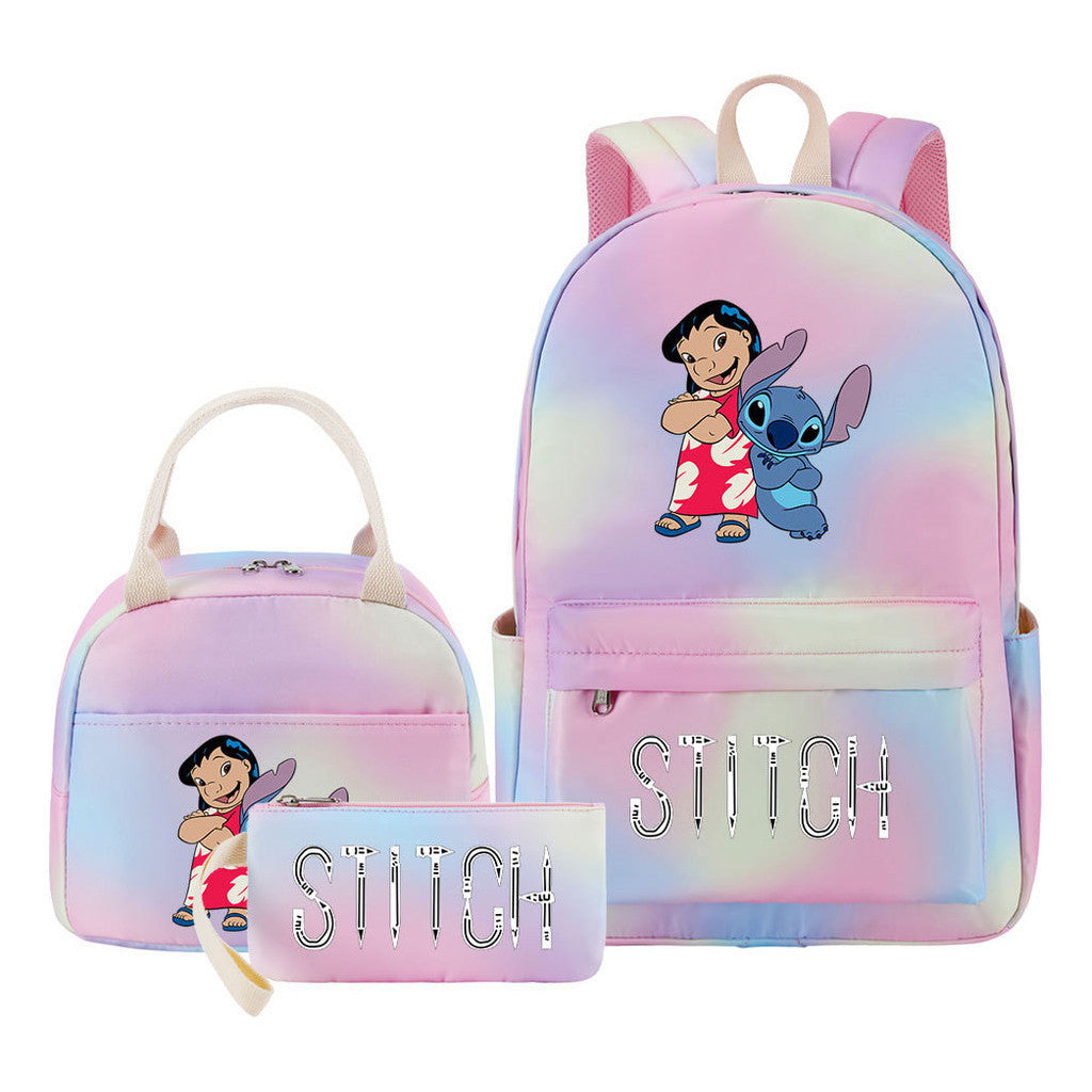 Interstellar Baby Stitch Student Girls School Bag Lunch Bag Three Piece Set Backpack Cover
