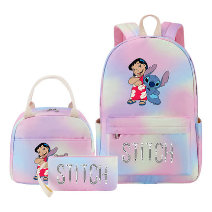 Interstellar Baby Stitch Student Girls School Bag Lunch Bag Three Piece Set Backpack Cover