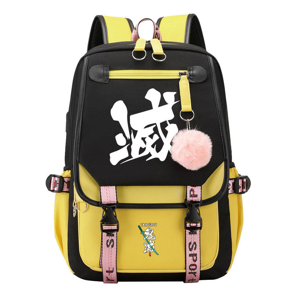 Cartoon Fashion Usb Youth Middle School Backpack For Boys And Girls Casual Woven Strap Flip Back Backpack