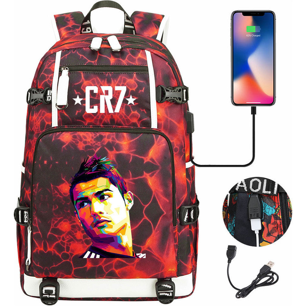 Football Star Cristiano Ronaldo Printed Youth Backpack, Backpack, Leisure Travel Backpack