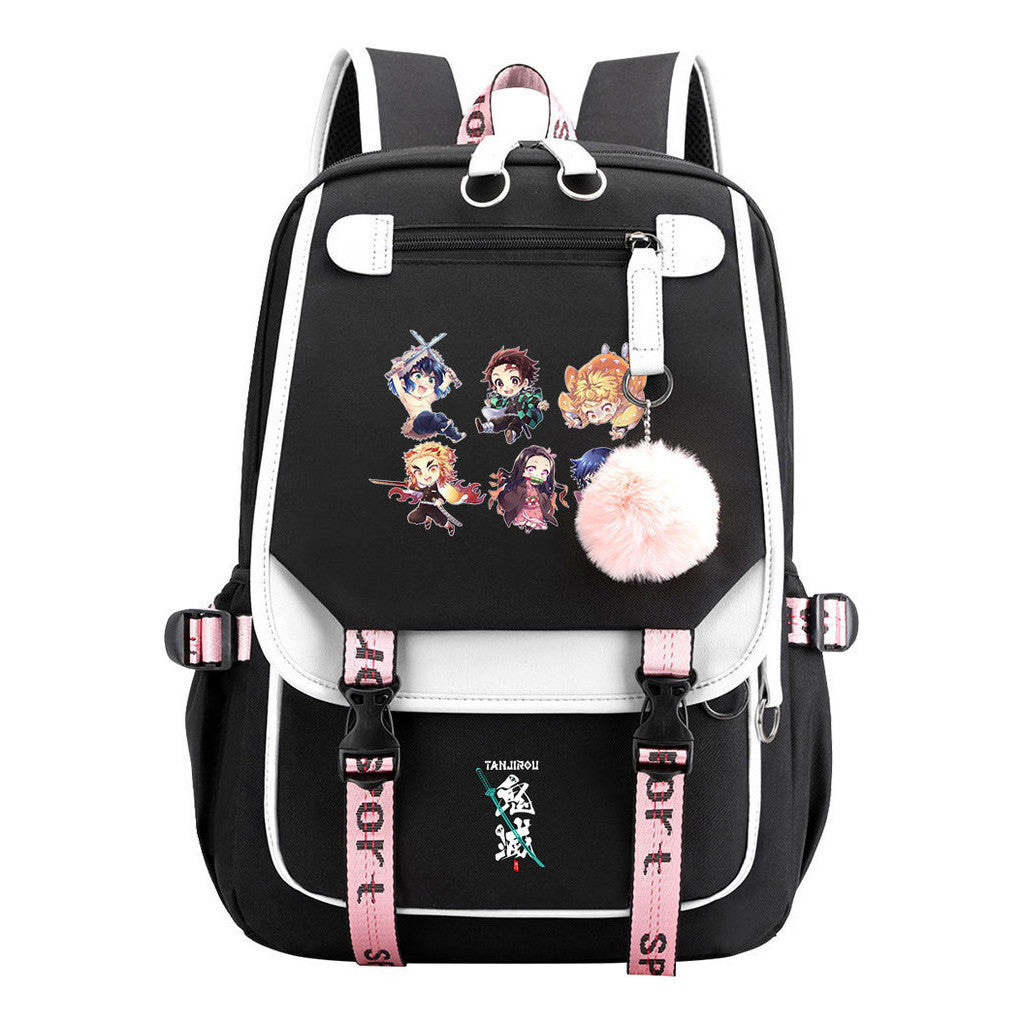 Japanese Cartoon Fashion Usb Youth Student Backpack With Casual Woven Strap Flip Back Backpack