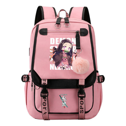 Cartoon Fashion Usb Youth Student School Bag Casual Ribbon Flip Backpack
