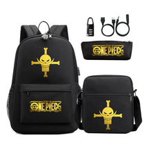 Golden Pirate King Usb Password Lock Youth Student Backpack Set Of Three Pieces, Men's And Women's Backpack Set