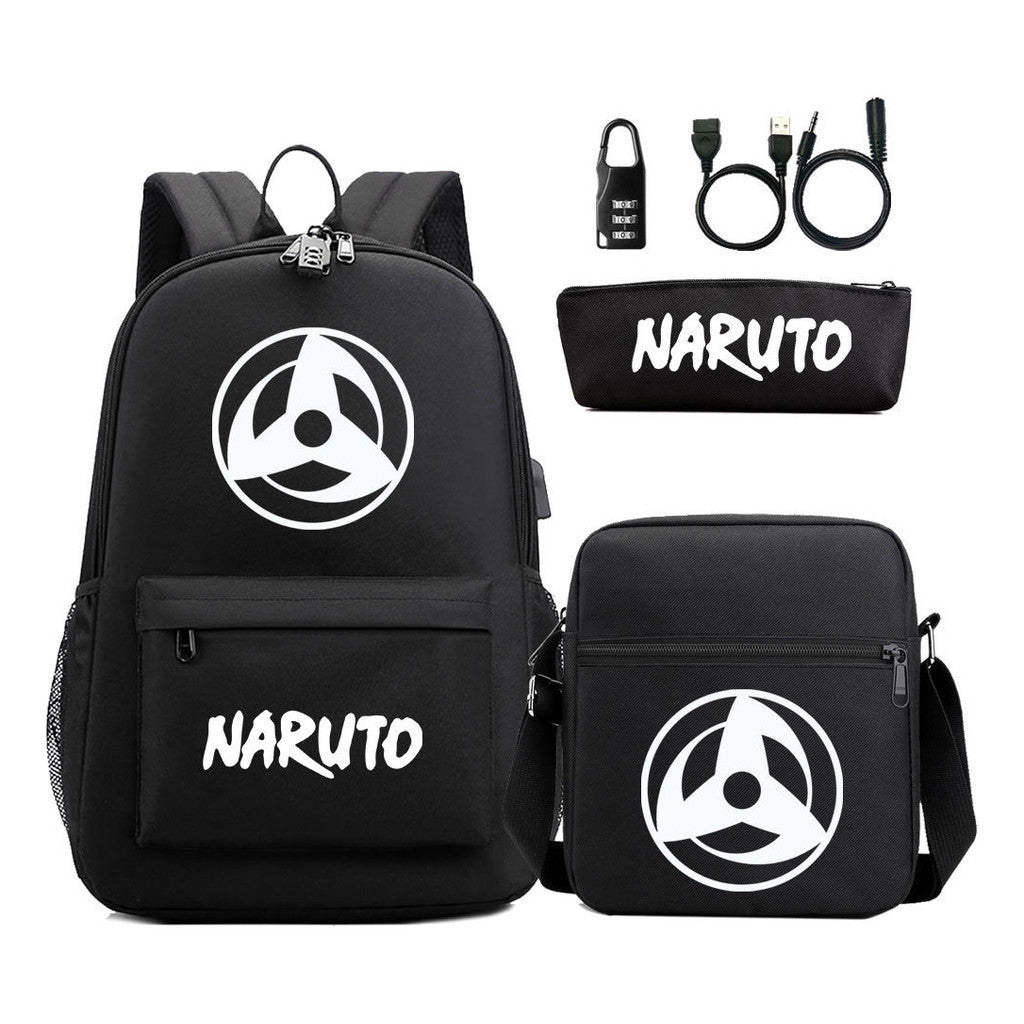Naruto Usb Password Lock Student Backpack Three Piece Set For Boys And Girls Backpack Set