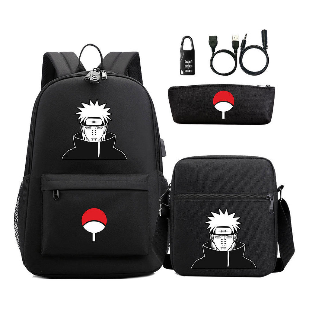 Naruto Usb Password Lock Youth Student Backpack Three Piece Set Backpack Set