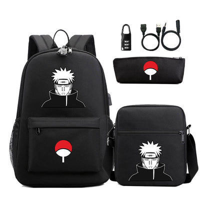 Naruto Usb Password Lock Youth Student Backpack Three Piece Set Backpack Set