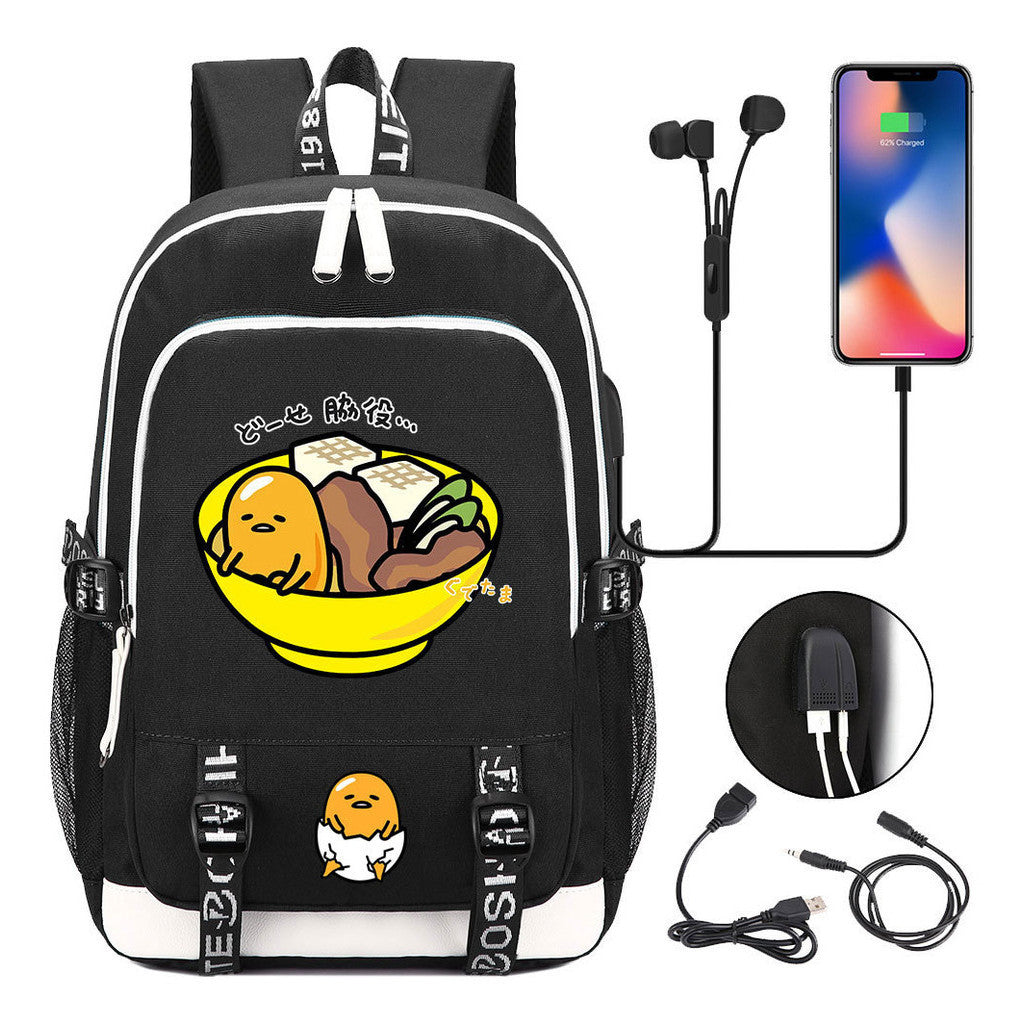 Comic Lazy Egg Youth Student Backpack Usb Men's And Women's Leisure Backpack