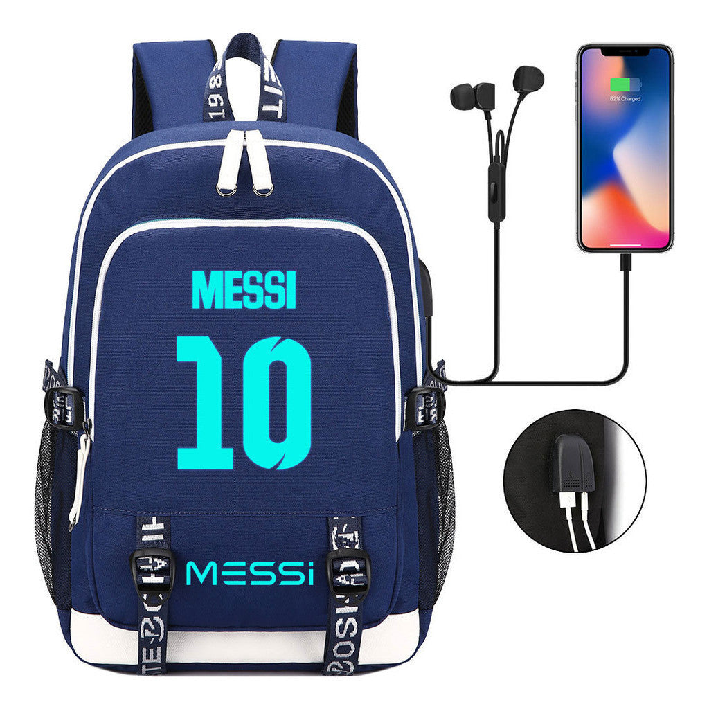 Blue Luminous Sports Football Star Teenagers Schoolbag Usb Leisure Backpack Men And Women