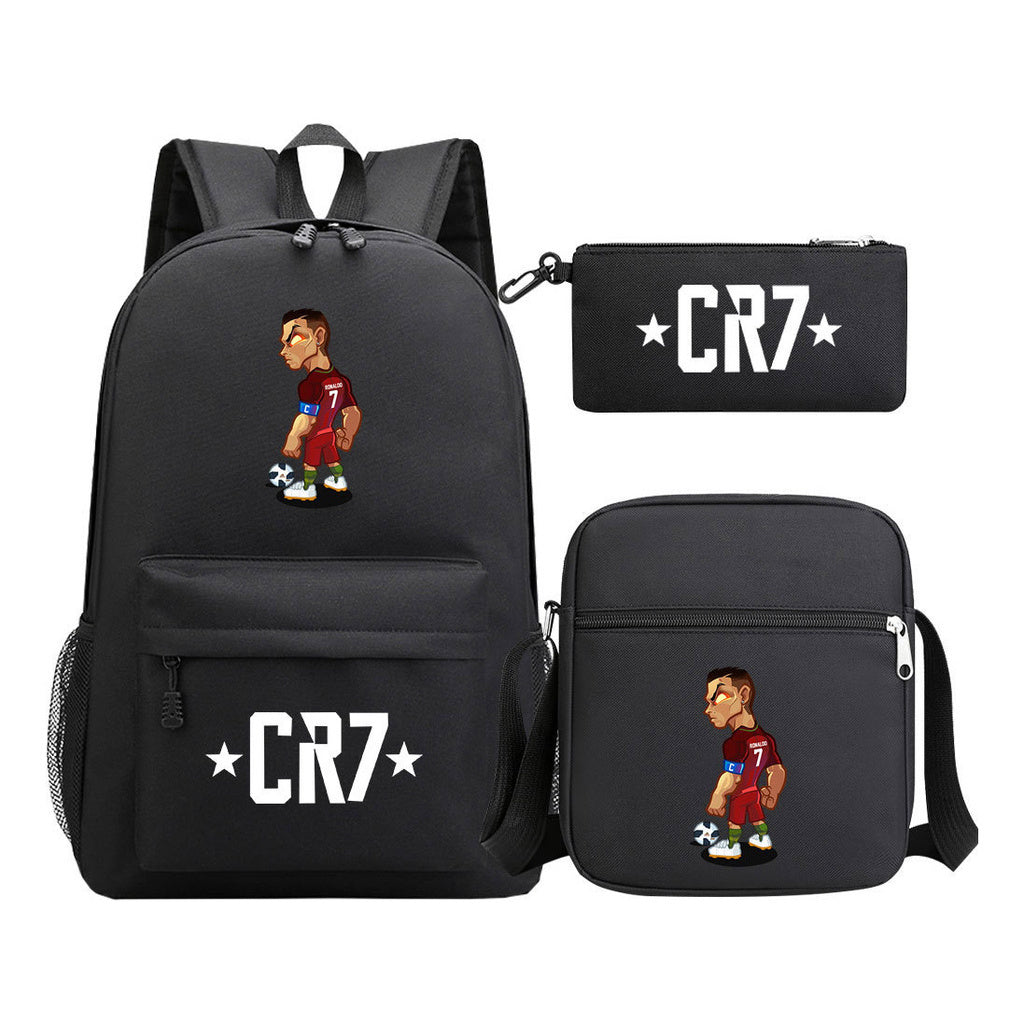 Sports star Cristiano Ronaldo printed youth student backpack 3-piece set for boys and girls backpack set