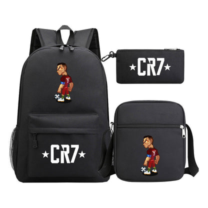 Sports star Cristiano Ronaldo printed youth student backpack 3-piece set for boys and girls backpack set