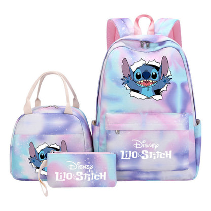 Interstellar Baby Stitch Youth Student Girls School Bag Lunch Bag Three Piece Set Backpack Set