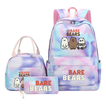 Cartoon Cute Three Bears Youth Student Girls School Bag Lunch Bag Three Piece Set Backpack Set