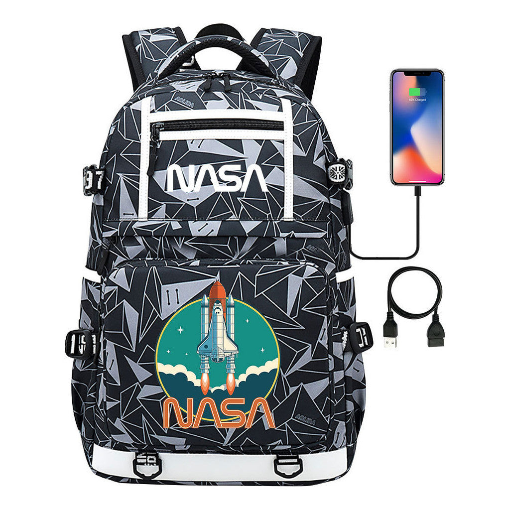 Fashionable Space Printed Usb Student Backpack Backpack Leisure Travel Backpack