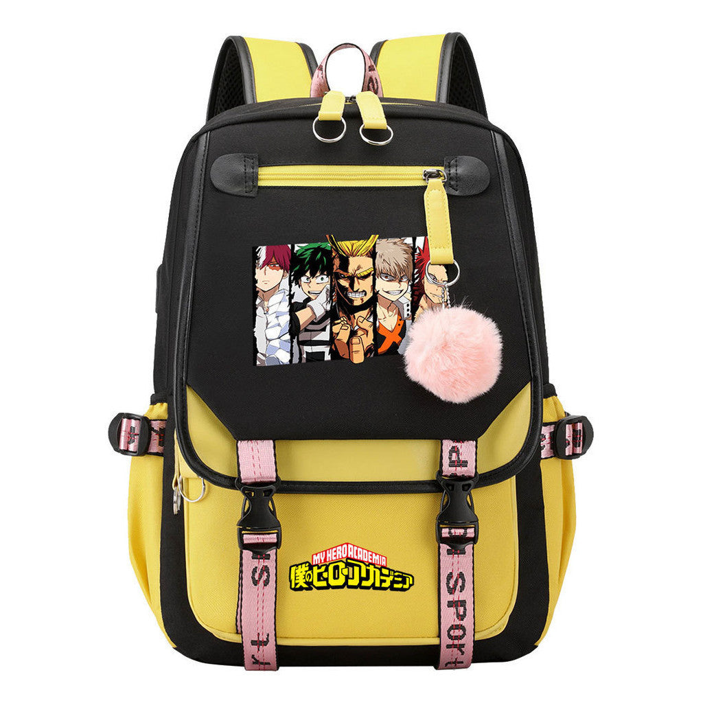 My Heroes Academy Usb Student Backpack, Casual Woven Strap Flip Back Backpack