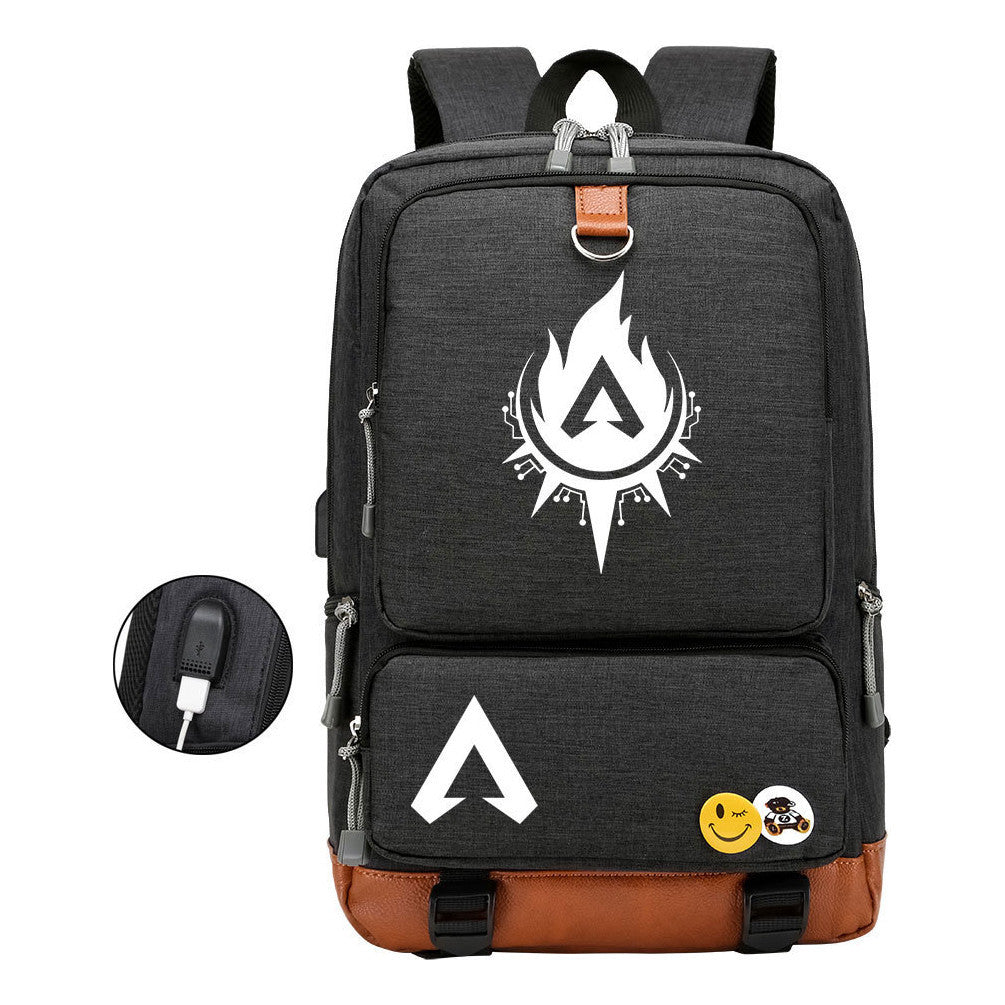 Apex Hero Print Usb Student Backpack For Leisure Travel Backpack