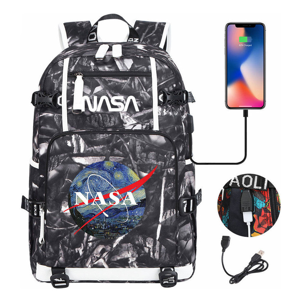 Nasa Fashion Printed Student Backpack With Large Capacity Leisure Travel Backpack