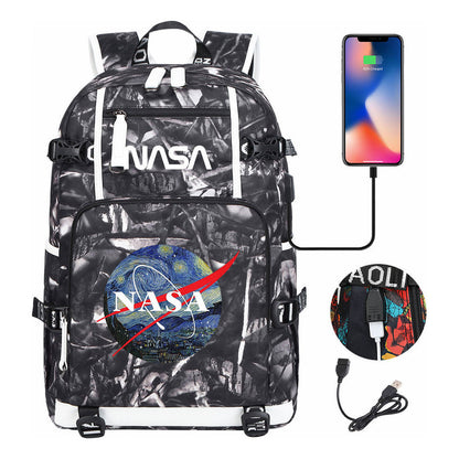 Nasa Fashion Printed Student Backpack With Large Capacity Leisure Travel Backpack