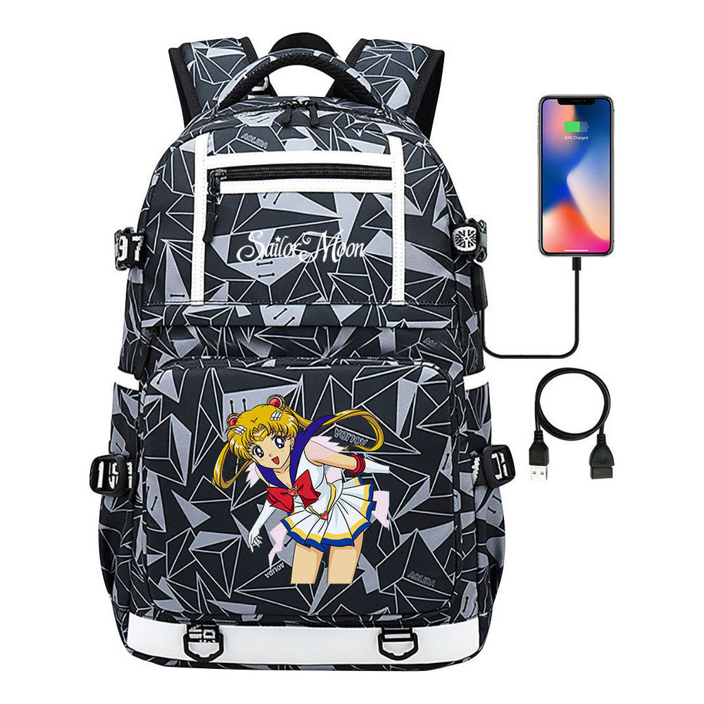 Anime Beauty Girl Warrior Usb Youth Student School Bag Men's And Women's Backpack Leisure Travel Backpack