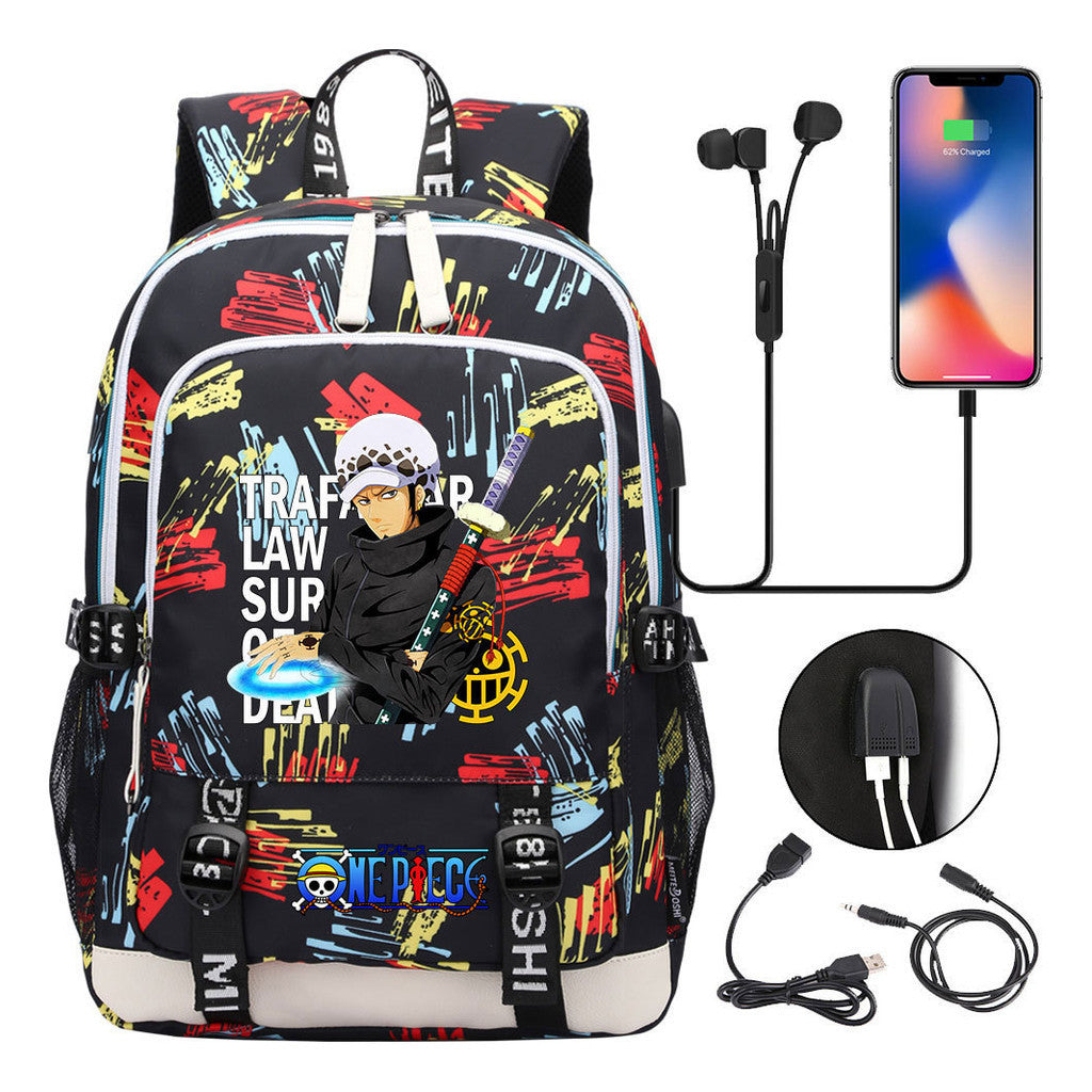 Pirate King Print Youth Student Backpack Usb Casual Backpack