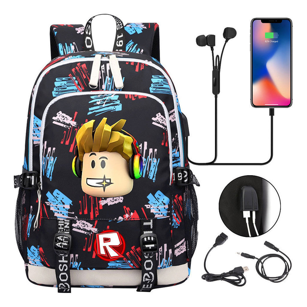 Game Roblox Printed Student Backpack Usb Casual Backpack Boys And Girls
