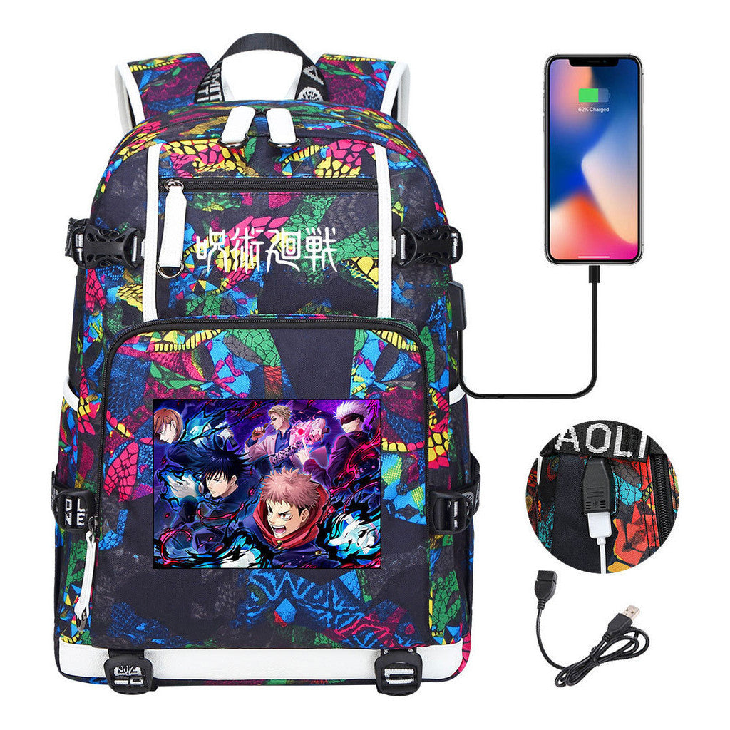 Printed Usb Youth Student Backpack Men And Women's Leisure Large Capacity Travel Backpack