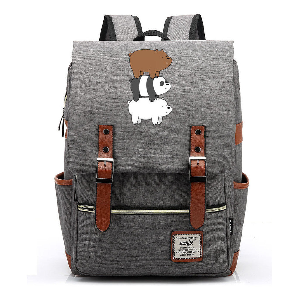 Cartoon Cute Three Bears Printed Youth School Bag For Men And Women Leisure Belt Buckle Classic Backpack