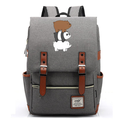 Cartoon Cute Three Bears Printed Youth School Bag For Men And Women Leisure Belt Buckle Classic Backpack