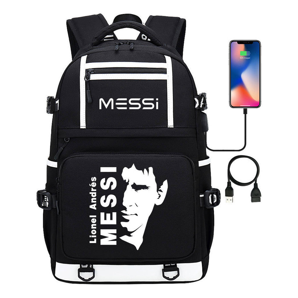 Sports Football Star Printed Usb Youth Student Backpack, Men's And Women's Backpack, Leisure Travel Bag