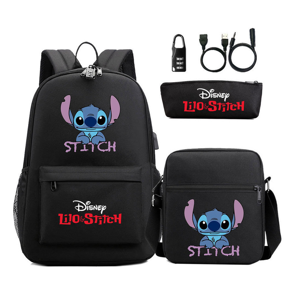 Interstellar Baby Stitch Usb Password Lock Youth Student Backpack 3-piece Set For Men And Women Backpacks