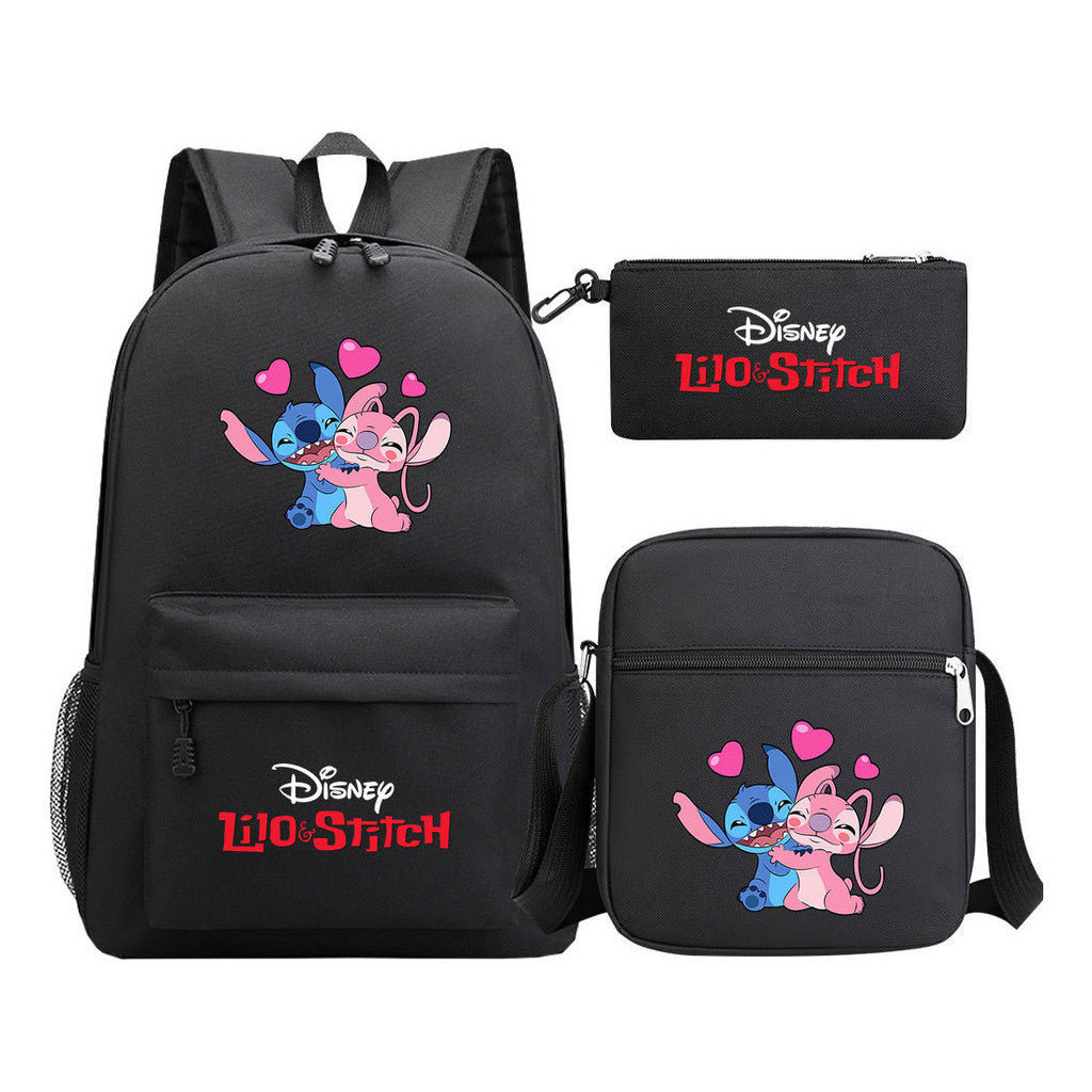 Starry Baby Stitch Printed Youth School Bag Three Piece Set For Men And Women Shoulder Set Backpack