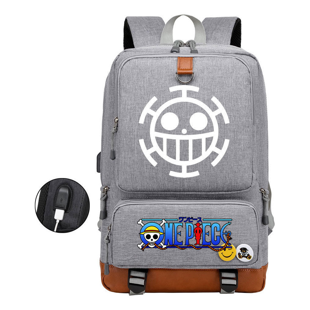 Cartoon Pirate King Printed Usb Student Backpack Leisure Travel Backpack