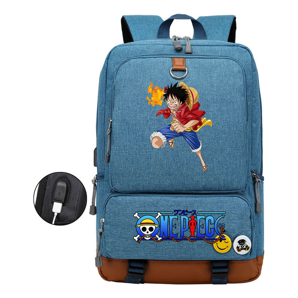 Cartoon Pirate King Printed Usb Student Backpack Leisure Travel Backpack