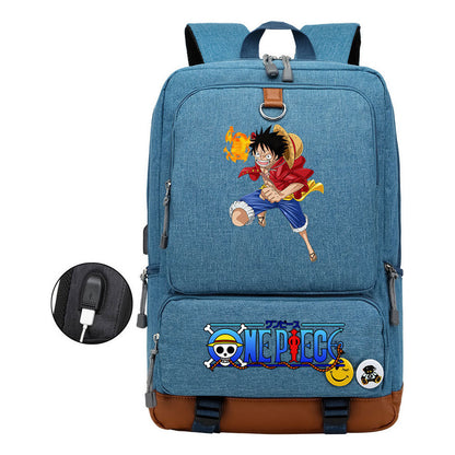 Cartoon Pirate King Printed Usb Student Backpack Leisure Travel Backpack